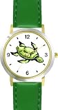 Sea Turtle or Tortoise Animal - WATCHBUDDY&reg; DELUXE TWO-TONE THEME WATCH - Arabic Numbers - Green Leather Strap-Children's Size-Small ( Boy's Size & Girl's Size )