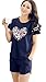 Betusline Women Short Sleeves Pajama Heart Printed Shorts Blue Casual