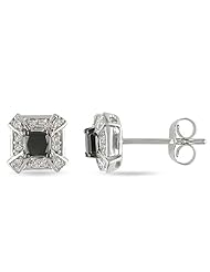 10k White Gold White and Black Accent Diamond Stud Earrings (0.066 Cttw, G-H Color, I2-I3 Clarity)