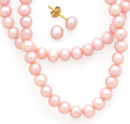 Childrens Toyshop  Jewelry : 14K 4.5-5mm Pink F.w. Pearl, Set, 18" 7" and Earrings
