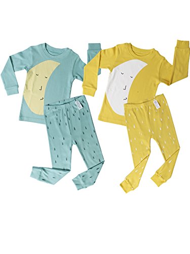 UniFriend Premium 100% COTTON Little Boys, Girls 2 Piece Pajama Set-Moon print