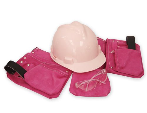 Pink Tool Belt Kit with MSA Hard Hat and Eva Petite Safety Glasses