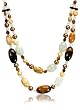 Sterling Silver Serpentine, Agate, Dyed Freshwater Cultured Pearl & Yellow Opal Necklace, 17"