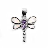 Sterling Silver Pendant in Lab Opal - Dragonfly - Pendants Height: 21mm