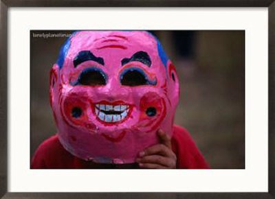 Boy Wearing Colourful Mask at Tet Nguyen Dan Celebrating Lunar New Year Holiday, Da Lat, Vietnam Framed Photographic Poster Print by Anders Blomqvist, 29x21