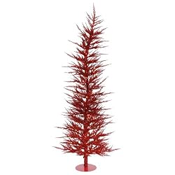 3' Pre-Lit Whimsical Red Artificial Tinsel Christmas Tree - Clear Lights
