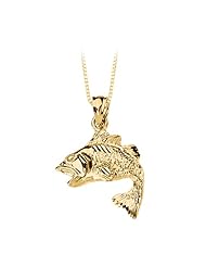 14K Yellow Gold Bass Fish Pendant with Chain