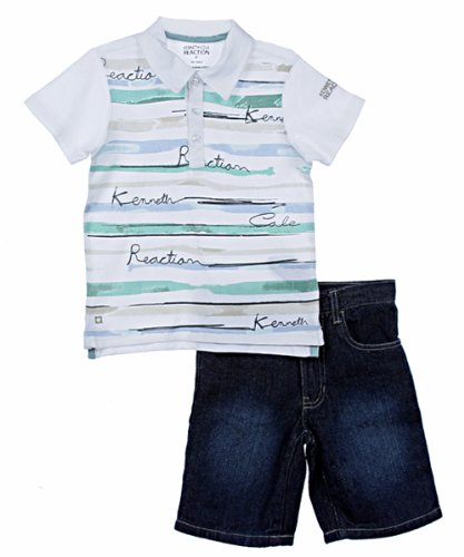 Kenneth Cole Boys 2-7 Kc Two Piece 4-7 Short Sleeve Stripe Polo Shirt