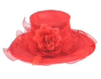 Spring Delight Red Organza Dress Hat With Red Flower