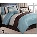 7 pc modern blue/ beige/ brown / bed in a bag / comforter set /queen size bedding By Plush C Collection