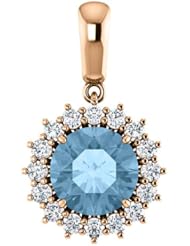 10K Rose Gold 8.00mm Round Cut Sky Blue Topaz and Diamond Pendant -- LIFETIME WARRANTY
