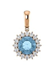 14K Rose Gold 8.00mm Round Cut Sky Blue Topaz and Diamond Pendant -- LIFETIME WARRANTY