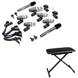 Pyle Mic and Stool Package - PDKM7 7 Microphone Wired Drum Kit with Mounting Accesories - PKST60 Adjustable X-Style Keyboard Bench - PPFMXLR15 15ft. XLR Male to XLR Female Microphone Cable