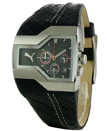 Puma Mens Chronograph Black Leather Watch #PU100041004