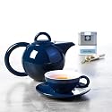 ASA Teeservice MOA blau Kanne 2,5 Liter Inhalt, 2 Tassen und 2 Untertassen 4523 plus Memohalter aus Edelstahl