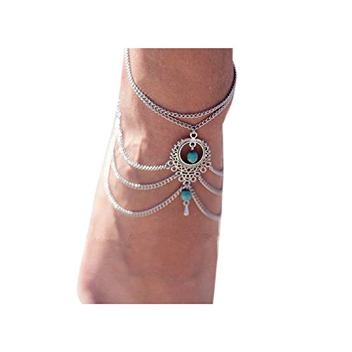 Sandistore 1PC Womens Beach Barefoot Sandal Foot Turquoise Jewelry Anklet Chain Tassel