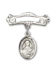 Sterling Silver Baby Badge with St. Gemma Galgani Charm and Arched Polished Badge Pin