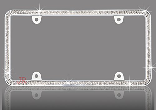 Shining Double Row Crystal Metal Chrome License Plate Frame (White Crystal)+Free Screw Cap-New Arrival