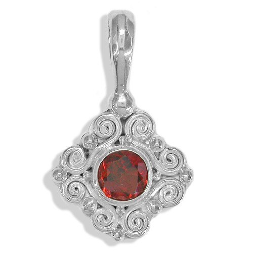Sterling Silver Faceted Garnet Pendant by Sajen