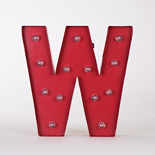 Glitzhome Vintage Marquee LED Lighted Letter W Sign Battery Operated Red