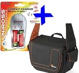 eHome Bundle: Lowepro Soft Carry Case +Uniross 2100mAh NiMh Batteries and Charger for SLR-style Super Zoom Cameras Fuji HS20 HS10, Fujifilm S200 S100
