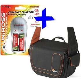 eHome Bundle: Lowepro Soft Carry Case +Uniross 2100mAh NiMh Batteries & Charger for SLR-style Super Zoom Cameras Fuji HS20 HS10, Fujifilm S200 S100