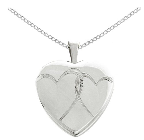 Sterling Silver Double Hearts Locket Pendant Necklace, 18