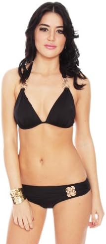 Heather Blond Women's Montauk Bikini, Black with Gold Hardware (Large)