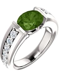 Platinum 9.00x7.00mm Oval Cut Green Tourmaline and Diamond Ring -- LIFETIME WARRANTY