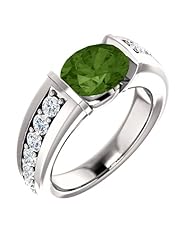 18K White Gold 9.00x7.00mm Oval Cut Green Tourmaline and Diamond Ring -- LIFETIME WARRANTY