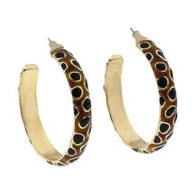 Kenneth Jay Lane Leopard Print Hoop Earrings with Gold Detail