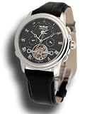 Perigaum Mens Stainless Black Dial and Dual Time Zone Excalibur Watch