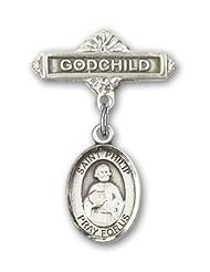 Sterling Silver Baby Badge with St. Philip the Apostle Charm and Godchild Badge Pin