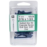 Midwest Slotted Hex Head Concrete Screw, 3/16 x 1 3/4