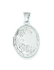 14K White Gold Flower Locket Photo Pendant Jewelry