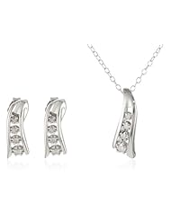 Sterling Silver 0.20 cttw Graduating Diamond Fashion Earrings and Pendant Necklace Jewelry Set (0.10 cttw, H-I Color, I1-I2 Clarity)