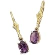 14K Yellow Gold Oval Shape Amethyst Leverback Dangle Earrings