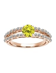 1.18 Ct Round Canary and White Diamond 14K Rose Gold Ring