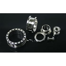 Stainless Steel Screw-on Plugs with Clear/Black CZ 10G - Sold as a Pair