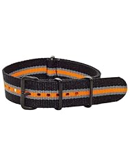 20mm Premium Classic PVD Nylon Striped Orange / Grey / Black - Easily Interchangeable Replacement Military Watch Strap / Band - Fits All Watches!!!