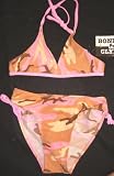 Girls 2 PC Tie Neck Bikini - Pink/Tan Camouflage