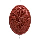 Red Cinnabar Oval Focal Pendant Bead Carved Dragon 50x37mm (1)