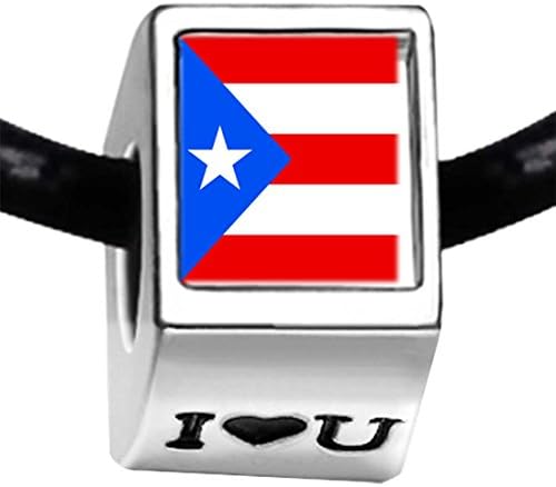 GiftJewelryShop Silver Plated Puerto Rico flag Photo I Love You Charm Beads Bracelets