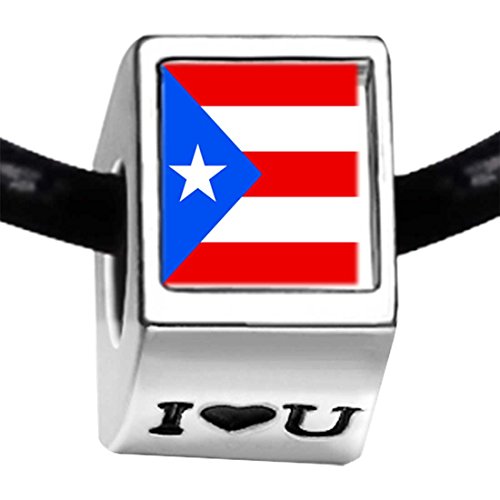 GiftJewelryShop Silver Plated Puerto Rico flag Photo I Love You Charm Beads Bracelets