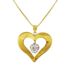 Bonded 10k Gold and Silver Heart with Crystal Dangle Necklace, 18″|10k Gold and Silver Heart Bonded 10k Gold and Silver Heart with Crystal Dangle Necklace, 18″|10k Gold and Silver Heart