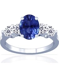 Platinum Oval Cut Blue Sapphire Ring With Sidestones