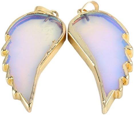 Luostdo9090 Gemstone Quartz Stone Angel Wings Pendant Fit Necklace,2 Pcs Pack(Opalite)