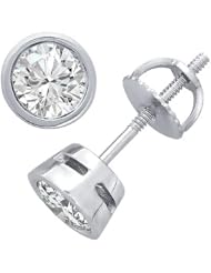 Stunning Round Diamond Bezel Stud Earrings 1.17ct 14k White Gold
