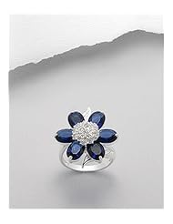 Midnight Blue Flower CZ Ring In 92.5 Sterling Silver