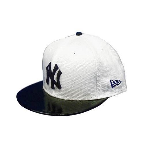 MLB New Era Hat Cap New York Yankees 59fifty 5950 White Blk Fitted Nylon Size 7 1/2